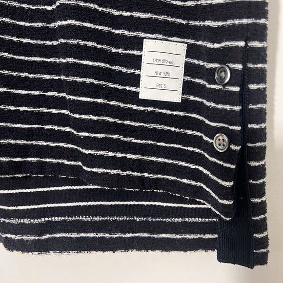 Thom Browne Knit Polo Mens 5 Blue Terry Short Sleeve Striped Collared Luxury - Picture 3 of 8